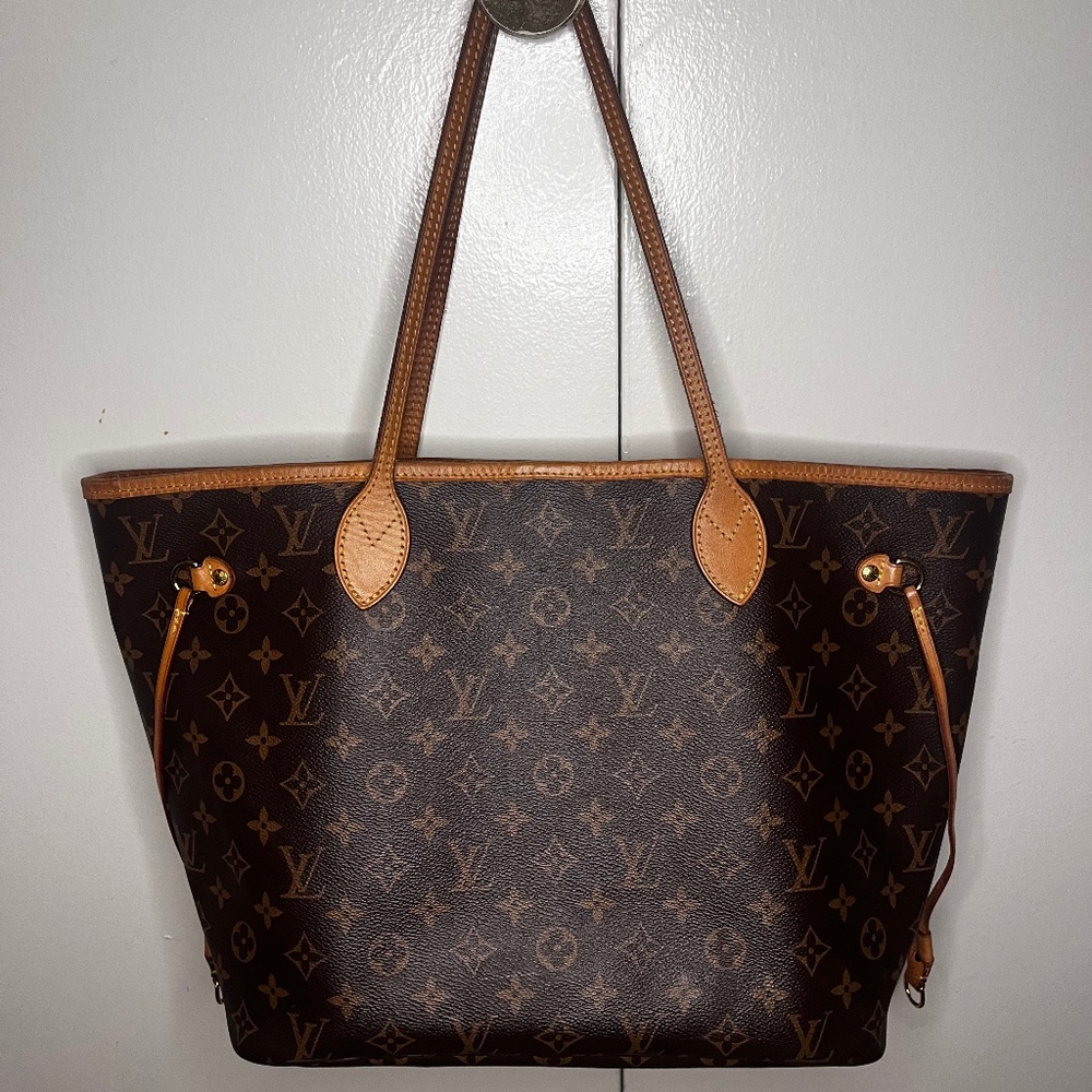 Used Authentic Louis Vuitton Neverfull Tote MM and Removable Pouch Brown Canvas